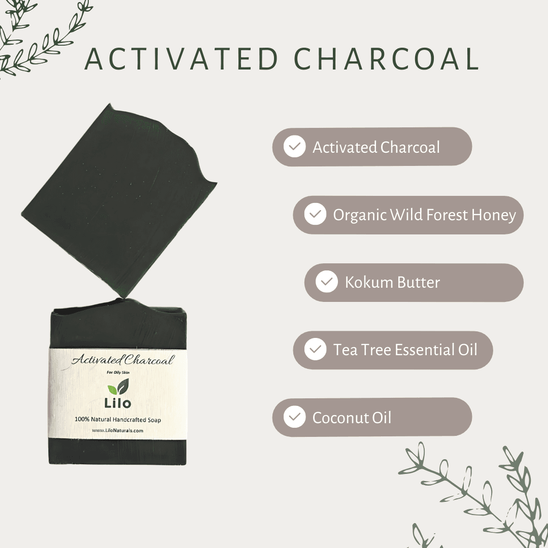 Lilo Naturals Activated Charcoal Soap | Cold Processed Activated Charcoal Soap | Enriched with Tea Tree Oil | Deep Cleanser | For Oily to Normal Skin