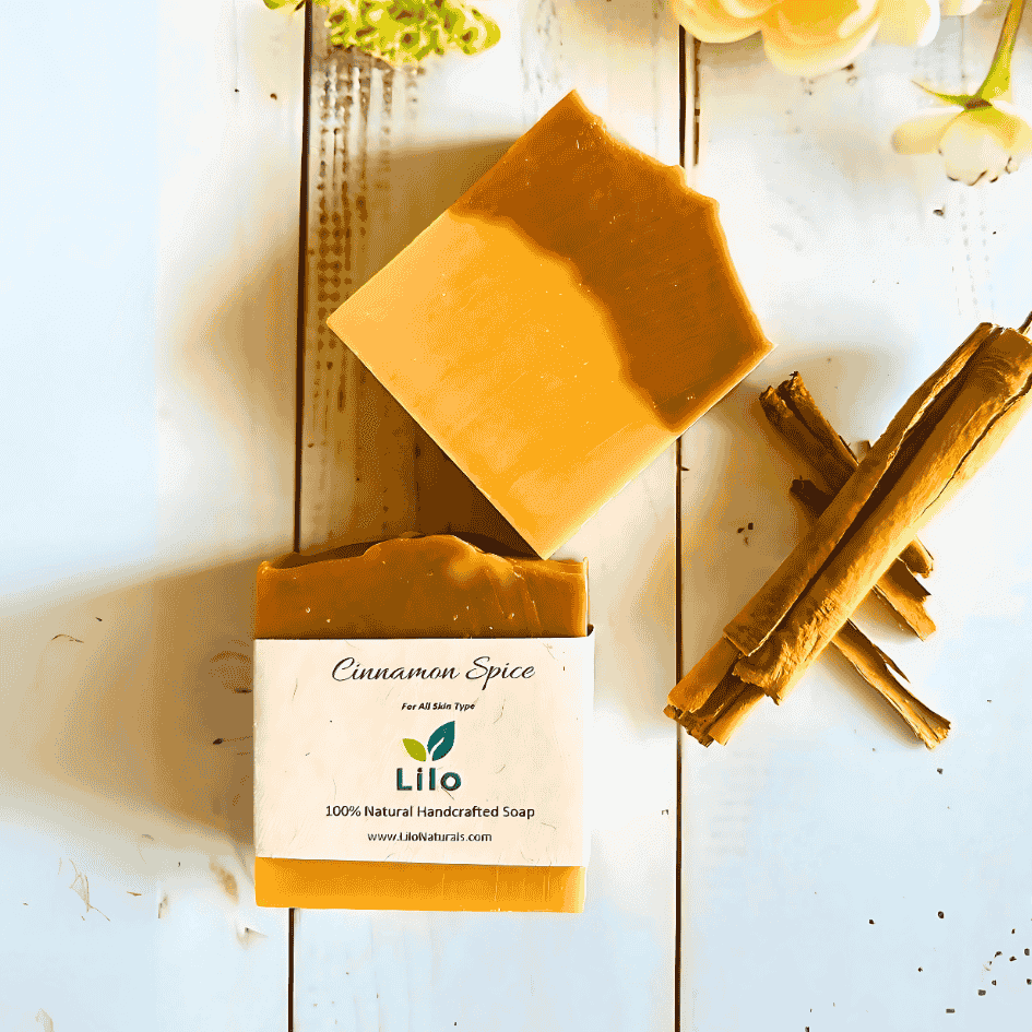 Lilo Naturals Cinnamon Spice | Cold-Process Soap | Red Rhossout Clay & Cinnamon Bark Essential Oil | Detoxifying & Gentle Exfolitaion | For Dry Skin