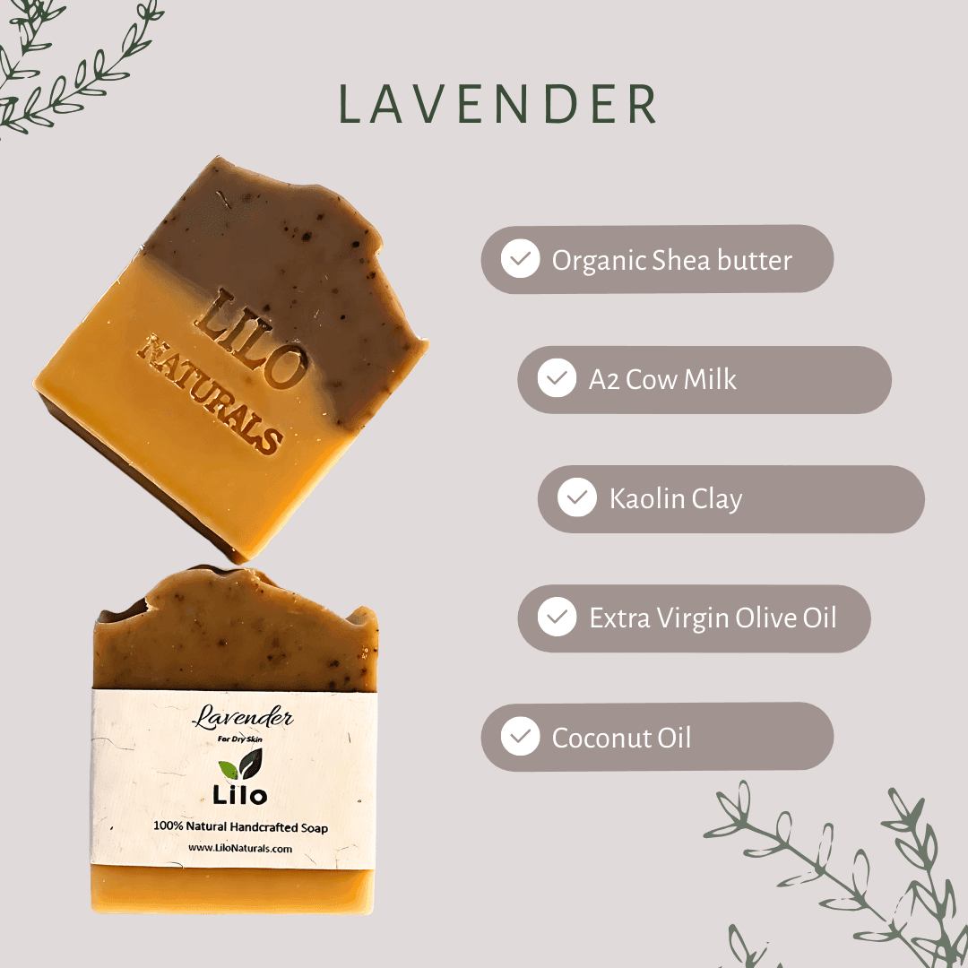Lilo Naturals Lavender Soap | Relaxing Cold-Process Soap | Mango Seed Butter, Honey, Cocoa Butter, Kaolin Clay | For Normal to Dry Skin